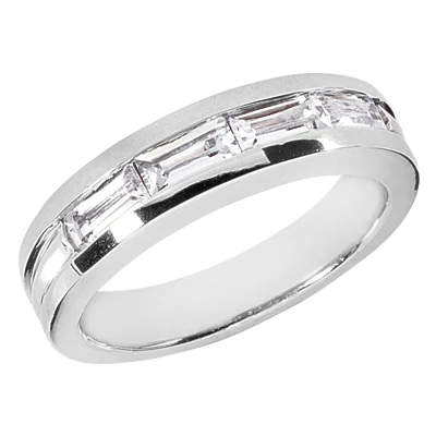 14K White Gold Baguette Diamond Men's Wedding Ring 2ct 3 14K White Gold Baguette Diamond Men's Wedding Ring 2ct