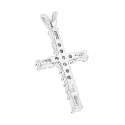 14K White Gold Baguette & Round Diamond Cross Necklace 0.35ct -Its Hot Jewelry Shop 14k gold baguette round diamond cross necklace 035ct p 26537 backwh