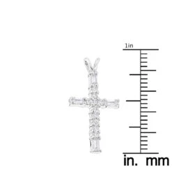 14K White Gold Baguette & Round Diamond Cross Necklace 0.35ct -Its Hot Jewelry Shop 14k gold baguette round diamond cross necklace 035ct p 26537 rulerwh