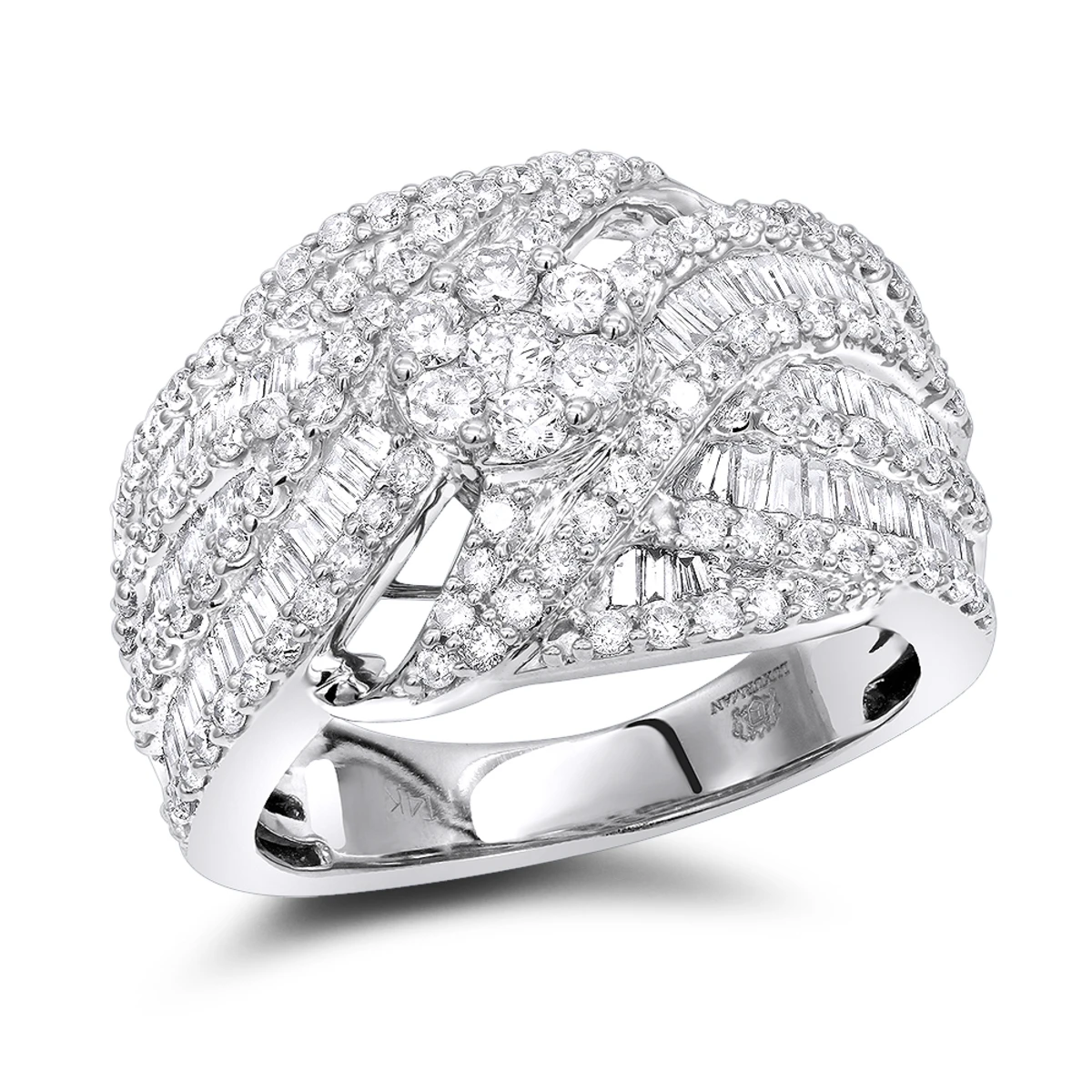 14K White Gold Baguette Round Diamond Ladies Cocktail Ring 2.25ct By Luxurman 3 14K White Gold Baguette Round Diamond Ladies Cocktail Ring 2.25ct By Luxurman