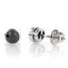 14K White Gold Black Diamond Earrings Bezel Set Studs 1.25ct
