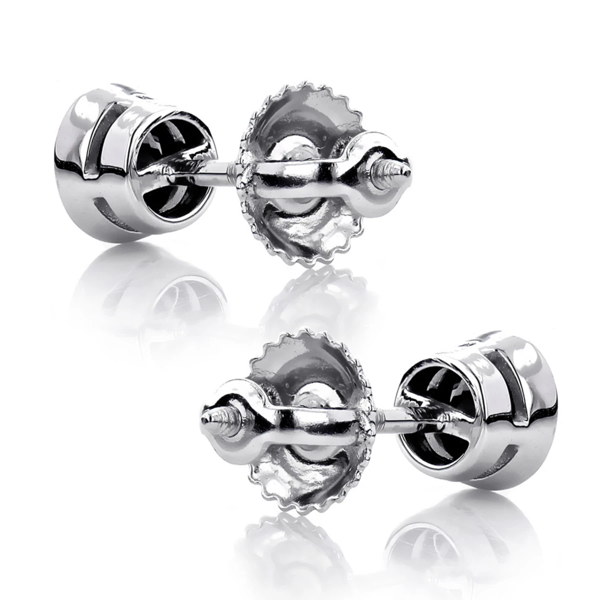 14K White Gold Black Diamond Earrings Bezel Set Studs 1.50ct 6 14K White Gold Black Diamond Earrings Bezel Set Studs 1.50ct - Image 4