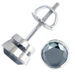 14K White Gold Black Diamond Earrings Bezel Set Studs 1.75ct