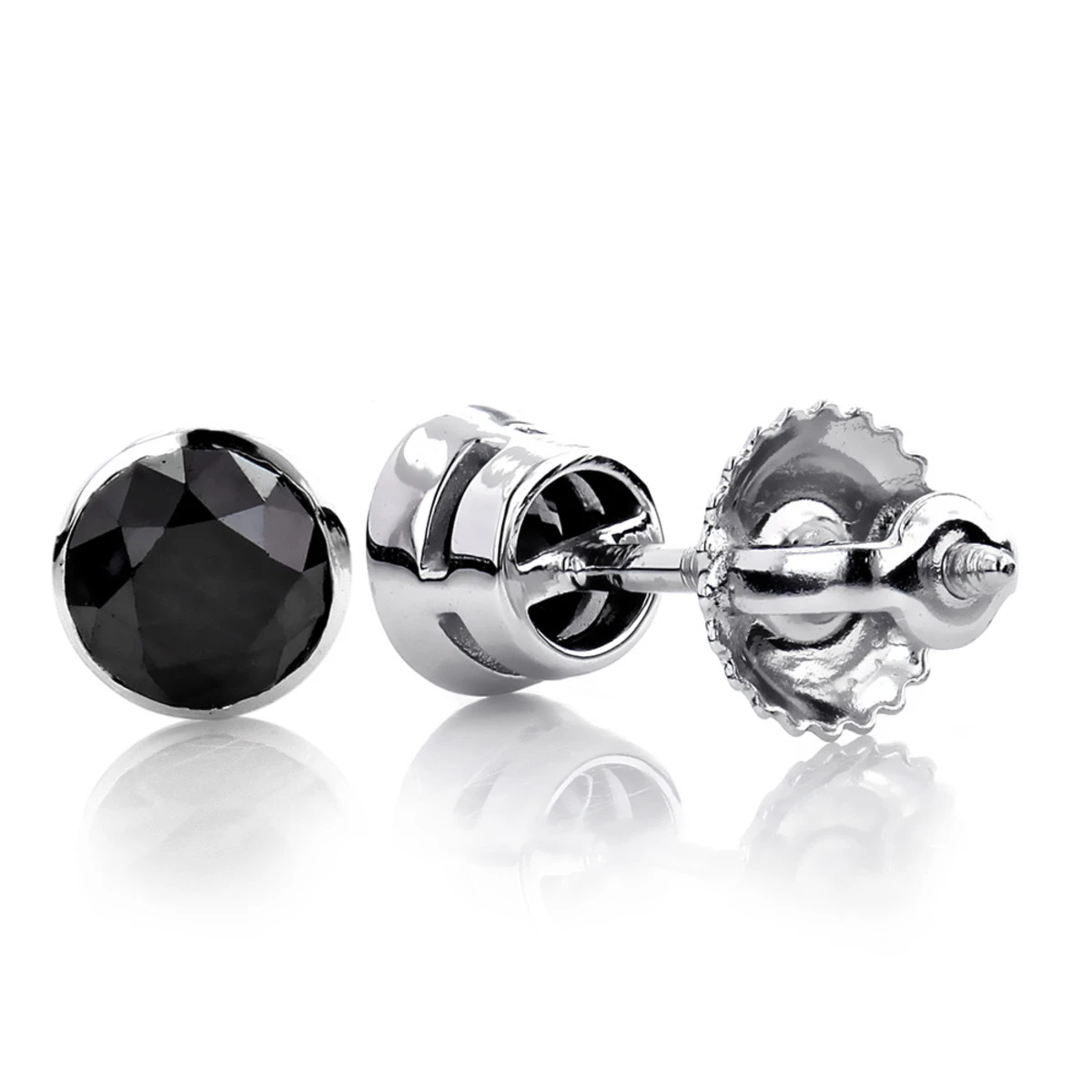 14K White Gold Black Diamond Stud Earrings Bezel Set 2.00ct 3 14K White Gold Black Diamond Stud Earrings Bezel Set 2.00ct