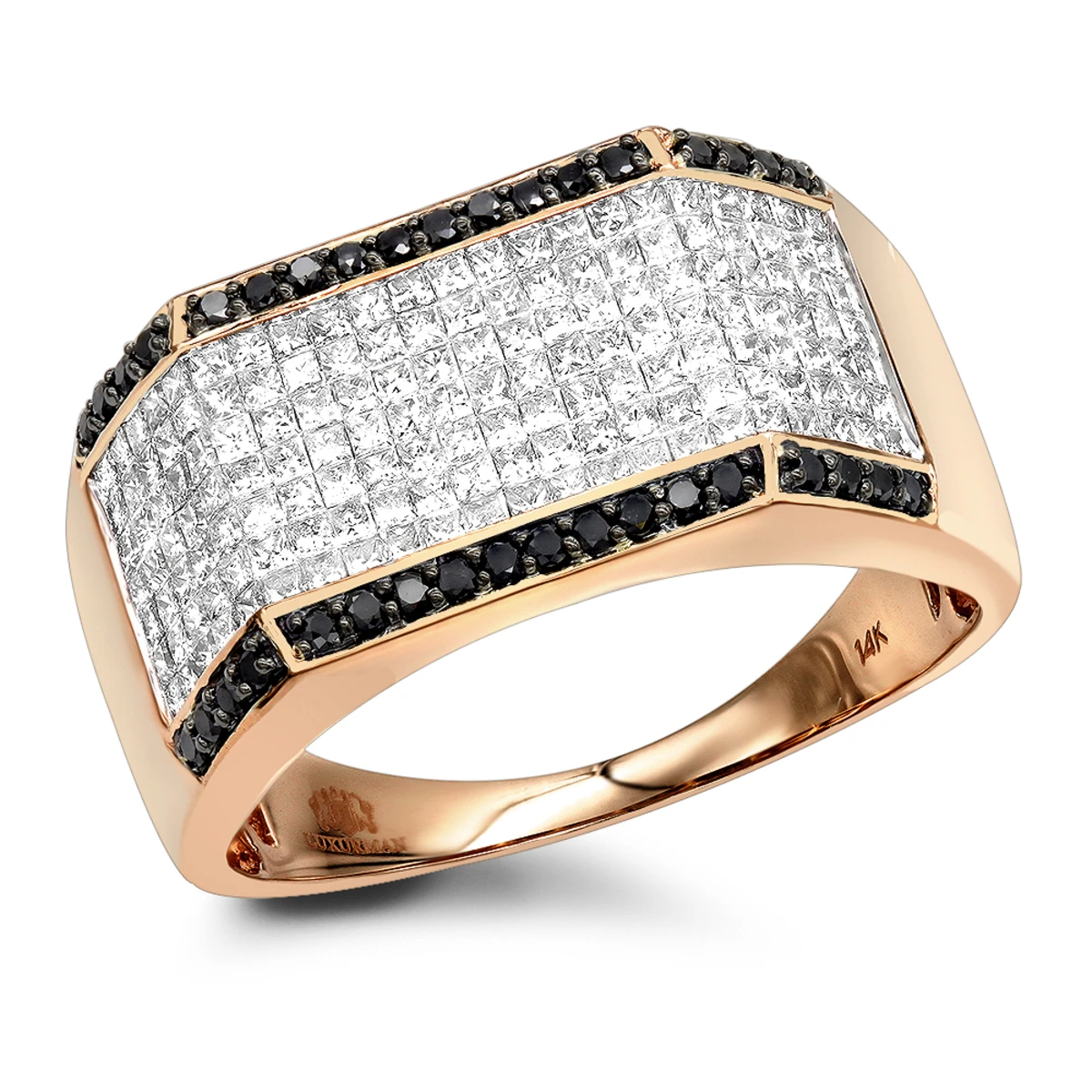 14K Yellow Gold Black White Round Princess Diamond Ring For Men 2.2ct By Luxurman 5 14K Yellow Gold Black White Round Princess Diamond Ring For Men 2.2ct By Luxurman - Image 3