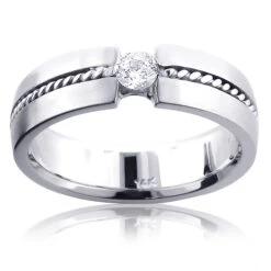 14K White Gold Braided Diamond Wedding Band For Men 0.13ct