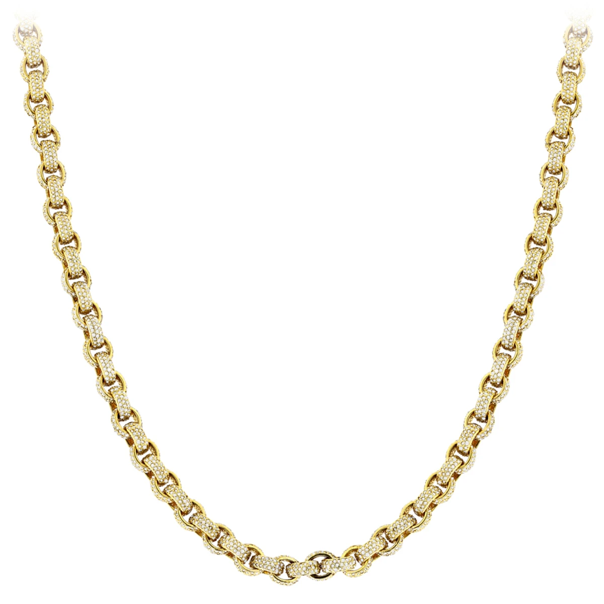Hip Hop 14K Yellow Gold Cable Chain Eternity Diamond Necklace For Men 40.25ct 3 Hip Hop 14K Yellow Gold Cable Chain Eternity Diamond Necklace For Men 40.25ct