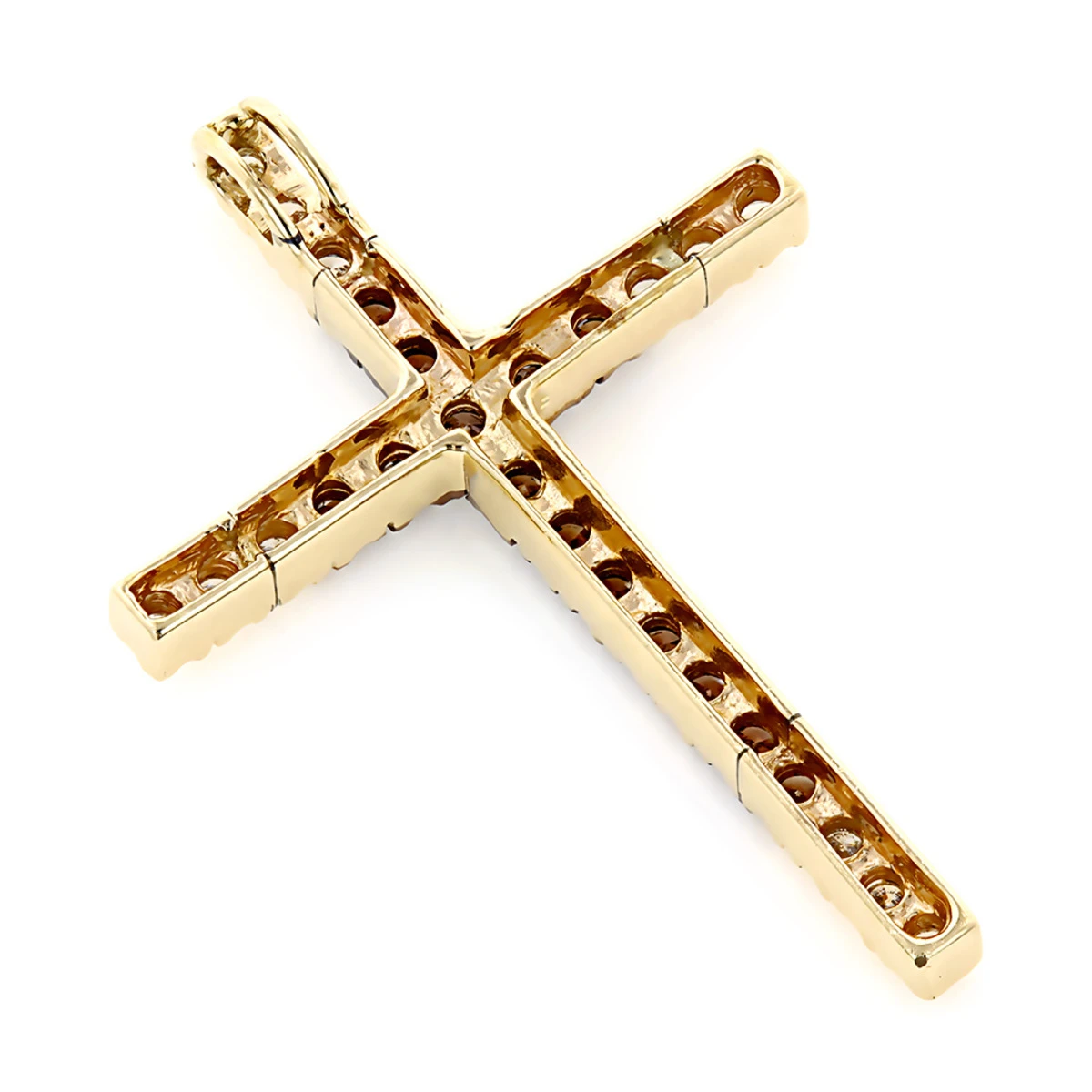 14K Yellow Gold White And Brown Diamond Cross Pendant 0.86ct 6 14K Yellow Gold White And Brown Diamond Cross Pendant 0.86ct - Image 4