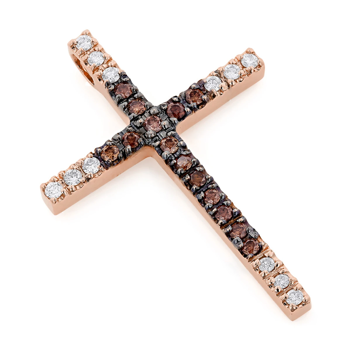 14K Yellow Gold White And Brown Diamond Cross Pendant 0.86ct 5 14K Yellow Gold White And Brown Diamond Cross Pendant 0.86ct - Image 3