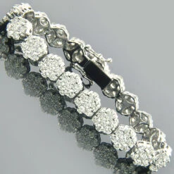 14K White Gold Cluster Designer Diamond Bracelet 15.40ct