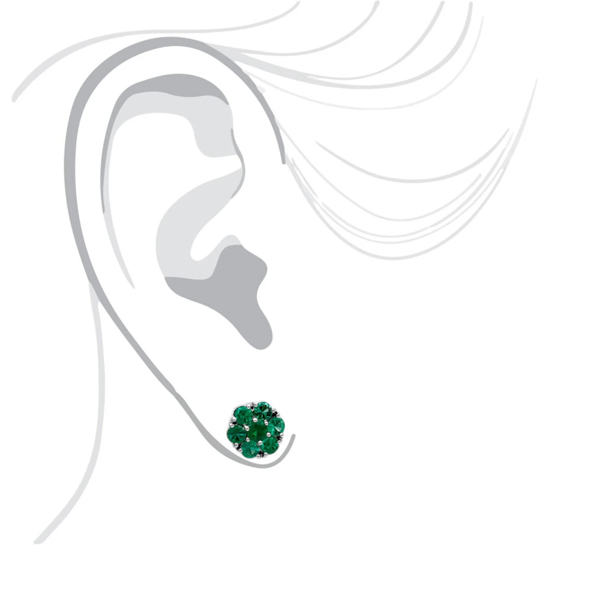14K White Gold Cluster Emerald Stud Earrings 4ct 8 14K White Gold Cluster Emerald Stud Earrings 4ct - Image 6