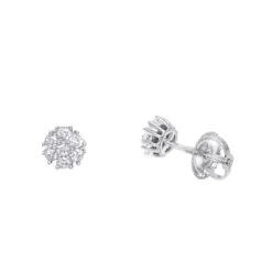 14K White Gold Cluster Flower Diamond Stud Earrings For Women 0.25ct By Luxurman