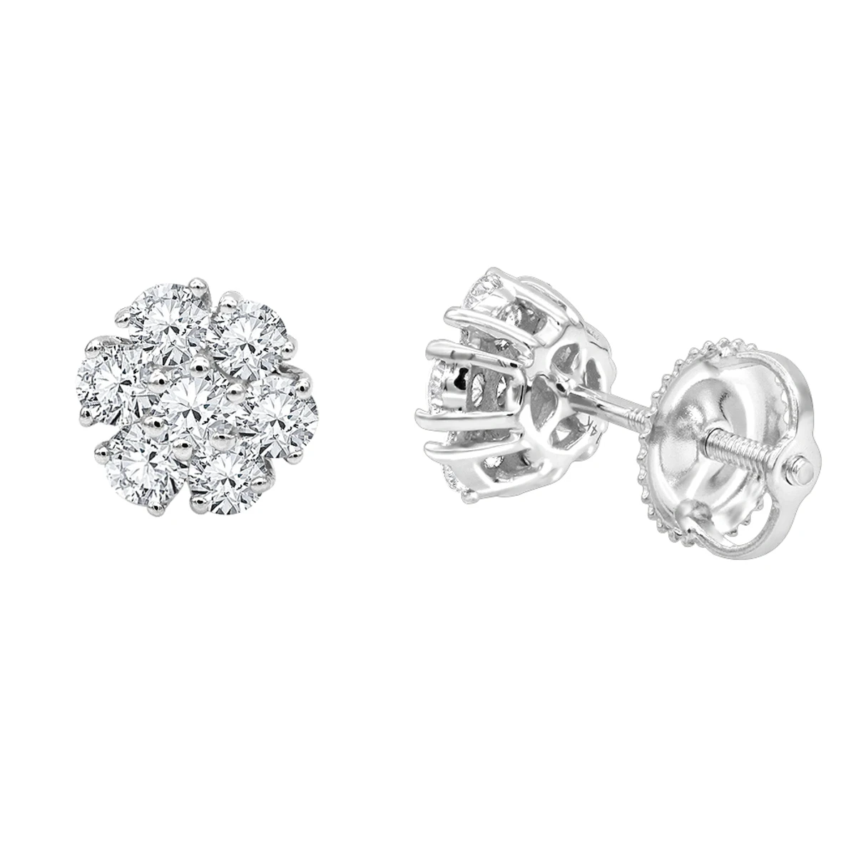 14K White Gold Cluster Flower Diamond Stud Earrings For Women 0.75ct By Luxurman 3 14K White Gold Cluster Flower Diamond Stud Earrings For Women 0.75ct By Luxurman