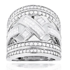 14K White Gold Criss Cross Diamond Ring 2.20ct