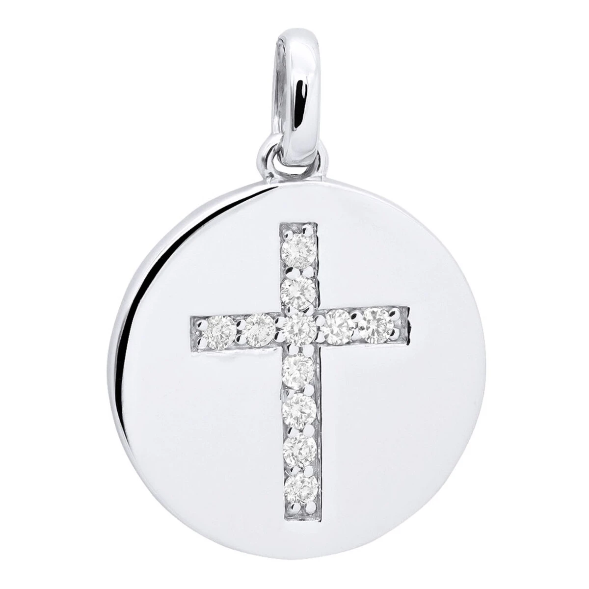 14K White Gold Cross In A Circle Diamond Pendant 0.33ct 3 14K White Gold Cross In A Circle Diamond Pendant 0.33ct