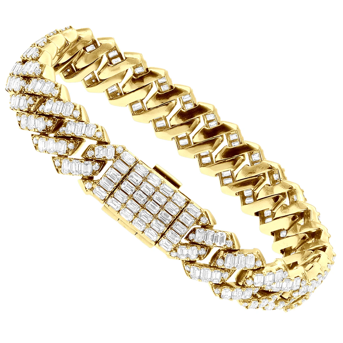 14K Yellow Gold Cuban Link Diamond Bracelet For Men 12mm 1/2in 24.5ct 3 14K Yellow Gold Cuban Link Diamond Bracelet For Men 12mm 1/2in 24.5ct
