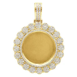 14K Yellow Gold Customizable Picture Frame Diamond Medallion Pendant 2.5Ct