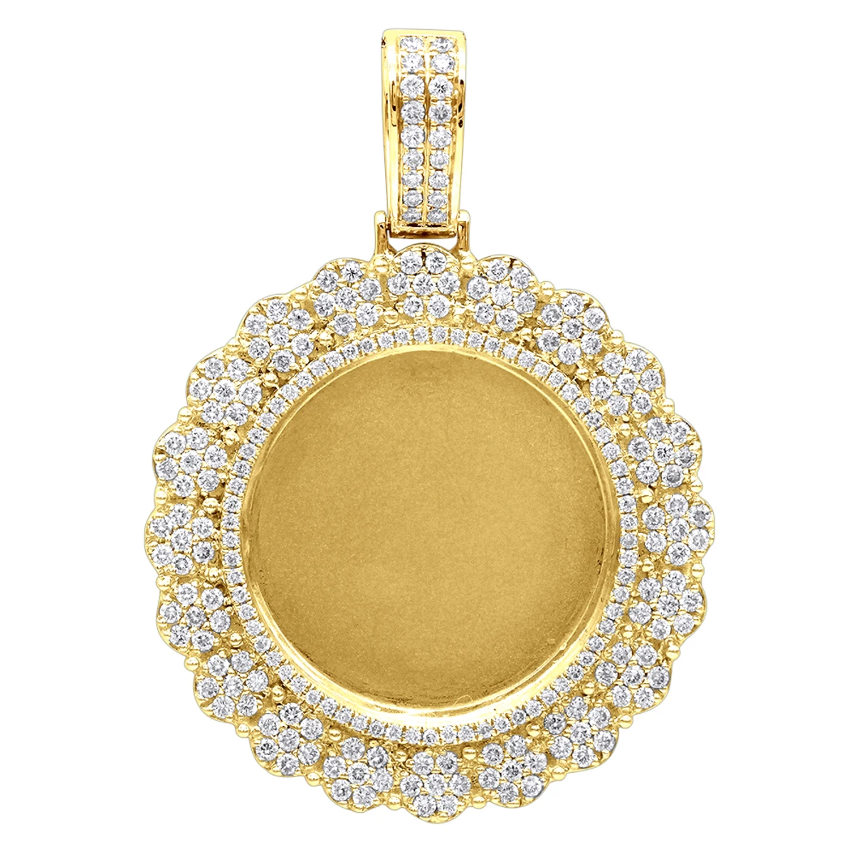 14K Yellow Gold Customizable Picture Frame Diamond Medallion Pendant 2.5Ct 3 14K Yellow Gold Customizable Picture Frame Diamond Medallion Pendant 2.5Ct