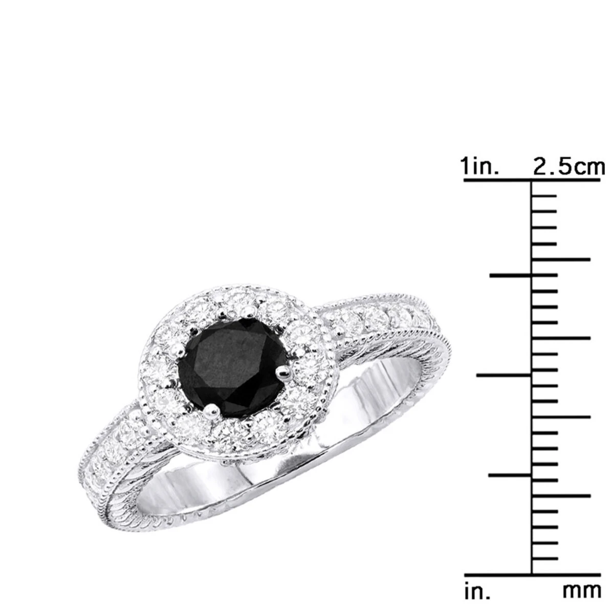 14K White Gold Designer Black Diamond Engagement Ring 1.39ct 4 14K White Gold Designer Black Diamond Engagement Ring 1.39ct - Image 2