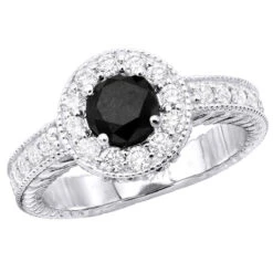 14K White Gold Designer Black Diamond Engagement Ring 1.39ct