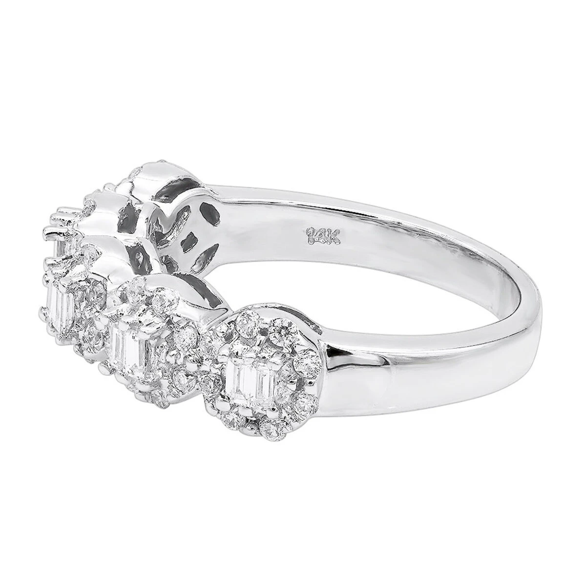 14K White Gold Designer Diamond Cluster Band 0.89ct 6 14K White Gold Designer Diamond Cluster Band 0.89ct - Image 4