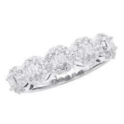 14K White Gold Designer Diamond Cluster Band 0.89ct