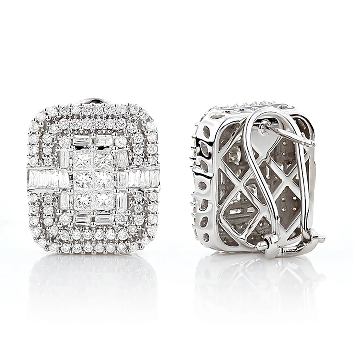14K White Gold Designer Diamond Earrings Multi-Tier 2.48ct 3 14K White Gold Designer Diamond Earrings Multi-Tier 2.48ct