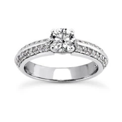 14K White Gold Designer Prong Set Round Diamond Engagement Ring 0.70ct