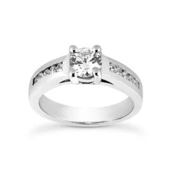 14K White Gold Designer Prong And Channel Set Diamond Engagement Ring 0.75ct