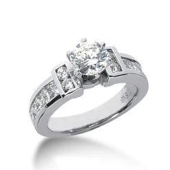 14K White Gold Designer Diamond Engagement Ring 1.28ct