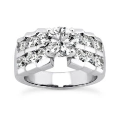 14K White Gold Designer Prong And Channel Set Diamond Engagement Ring 1.46ct