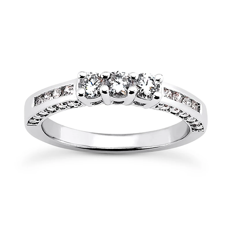 Thin 14K White Gold Designer Diamond Engagement Ring Band 0.80ct 3 Thin 14K White Gold Designer Diamond Engagement Ring Band 0.80ct