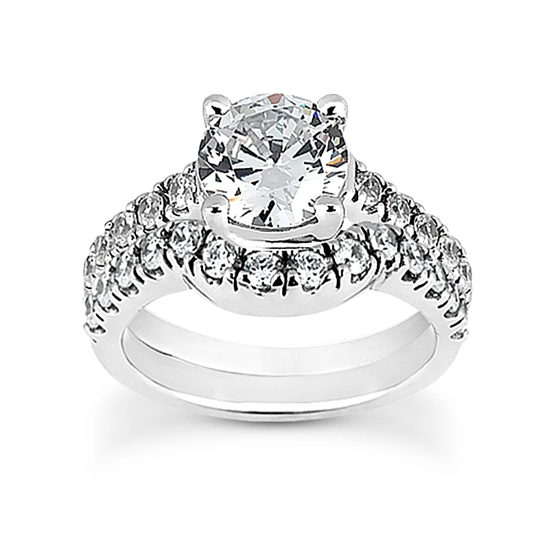 14K White Gold Designer Prong Set Diamond Engagement Ring Set 0.98ct 3 14K White Gold Designer Prong Set Diamond Engagement Ring Set 0.98ct