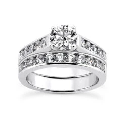 14K White Gold Designer Round Diamond Engagement Ring Set 1.55ct