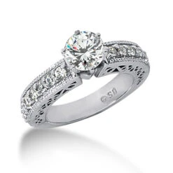14K White Gold Designer Diamond Engagement Ring Set 1.55ct