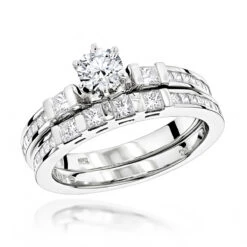 14K White Gold Designer Diamond Engagement Ring Set 1.94ct