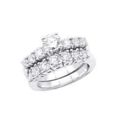 14K White Gold Designer Round Diamond Engagement Ring Wedding Band Set 2.04ct