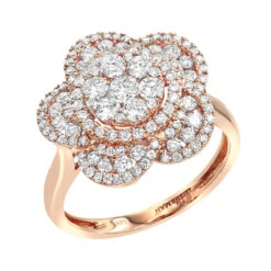 14K Rose Gold Designer Diamond Flower Ladies Cocktail Ring 1.5ct By Luxurman
