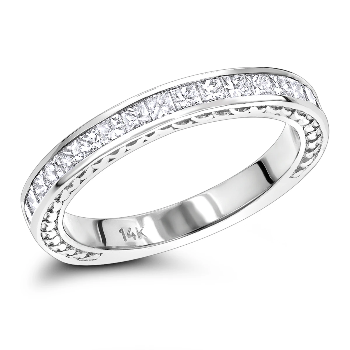 14K White Gold Designer Diamond Wedding Band For Women Princess Cut Diamonds 0.7ct 3 14K White Gold Designer Diamond Wedding Band For Women Princess Cut Diamonds 0.7ct