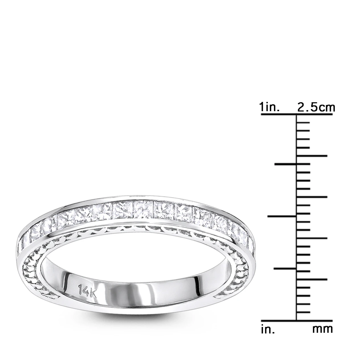 14K White Gold Designer Diamond Wedding Band For Women Princess Cut Diamonds 0.7ct 8 14K White Gold Designer Diamond Wedding Band For Women Princess Cut Diamonds 0.7ct - Image 6