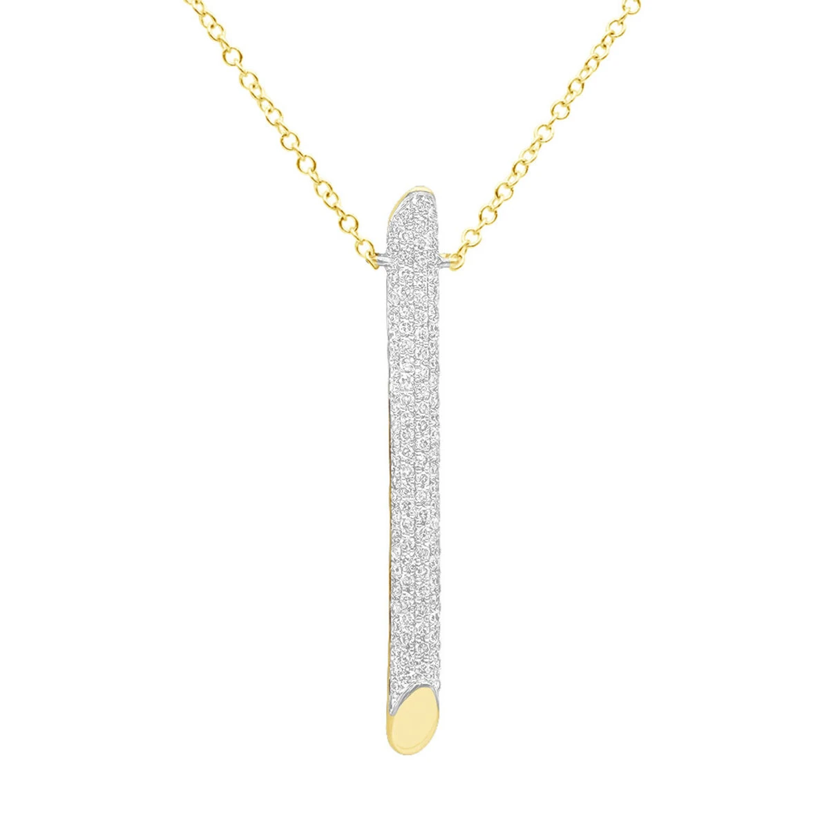 14K Yellow Gold Designer Vertical Diamond Bar Necklace Ladies Pendant With Chain 0.5ct 3 14K Yellow Gold Designer Vertical Diamond Bar Necklace Ladies Pendant With Chain 0.5ct