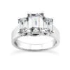 14K White Gold Handmade Diamond 3 Stone Engagement Ring 0.75ct