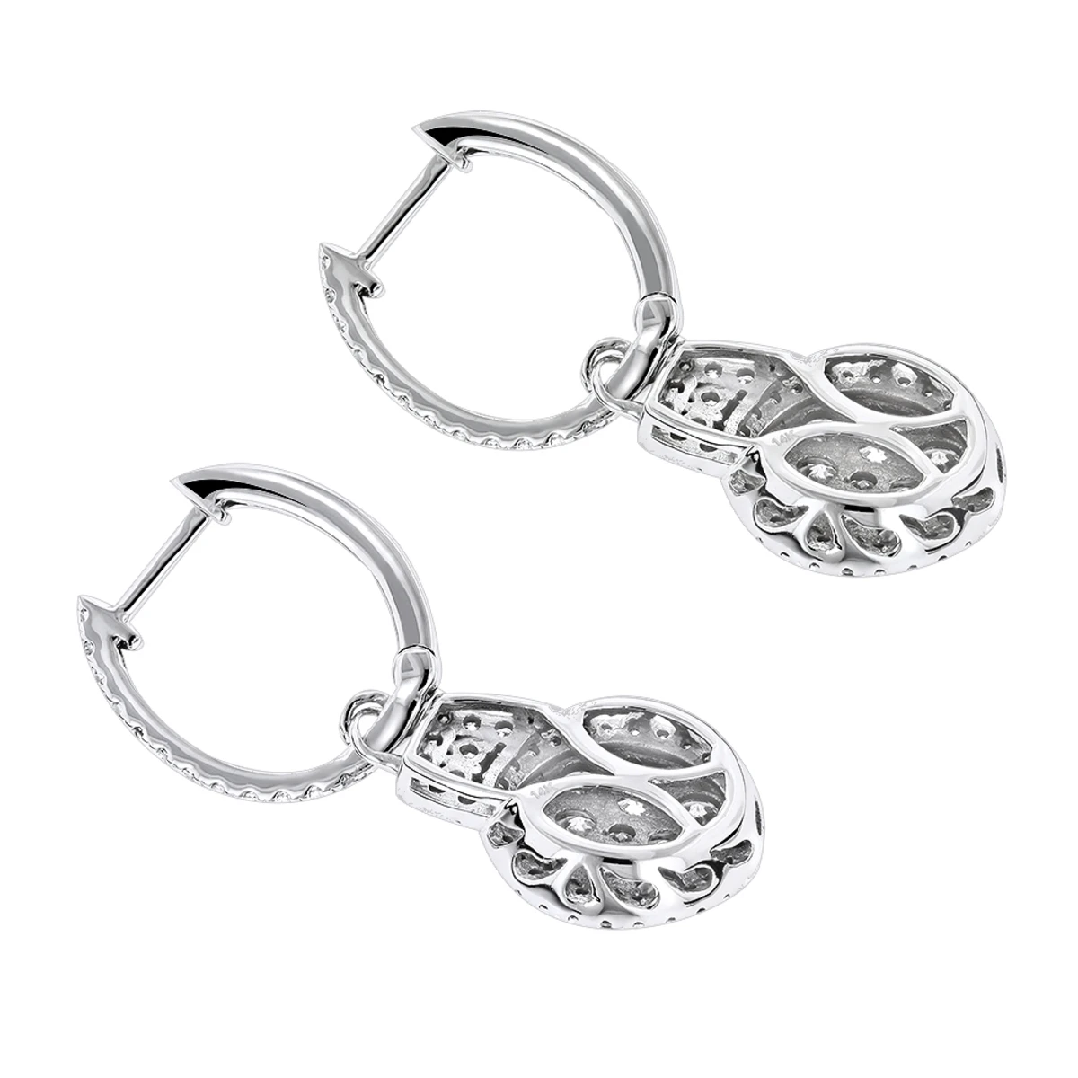 14K White Gold Diamond Circle Earrings 1.95ct 6 14K White Gold Diamond Circle Earrings 1.95ct - Image 4