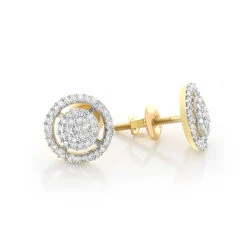 14K Yellow Gold Diamond Circle Earrings Studs 0.26ct