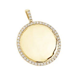 14K Yellow Gold Diamond Circle Medallion Pendant For Women 0.5ct By Luxurman