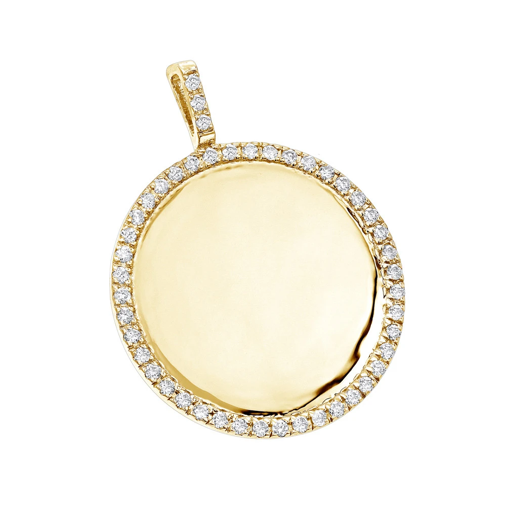14K Yellow Gold Diamond Circle Medallion Pendant For Women 0.5ct By Luxurman 3 14K Yellow Gold Diamond Circle Medallion Pendant For Women 0.5ct By Luxurman