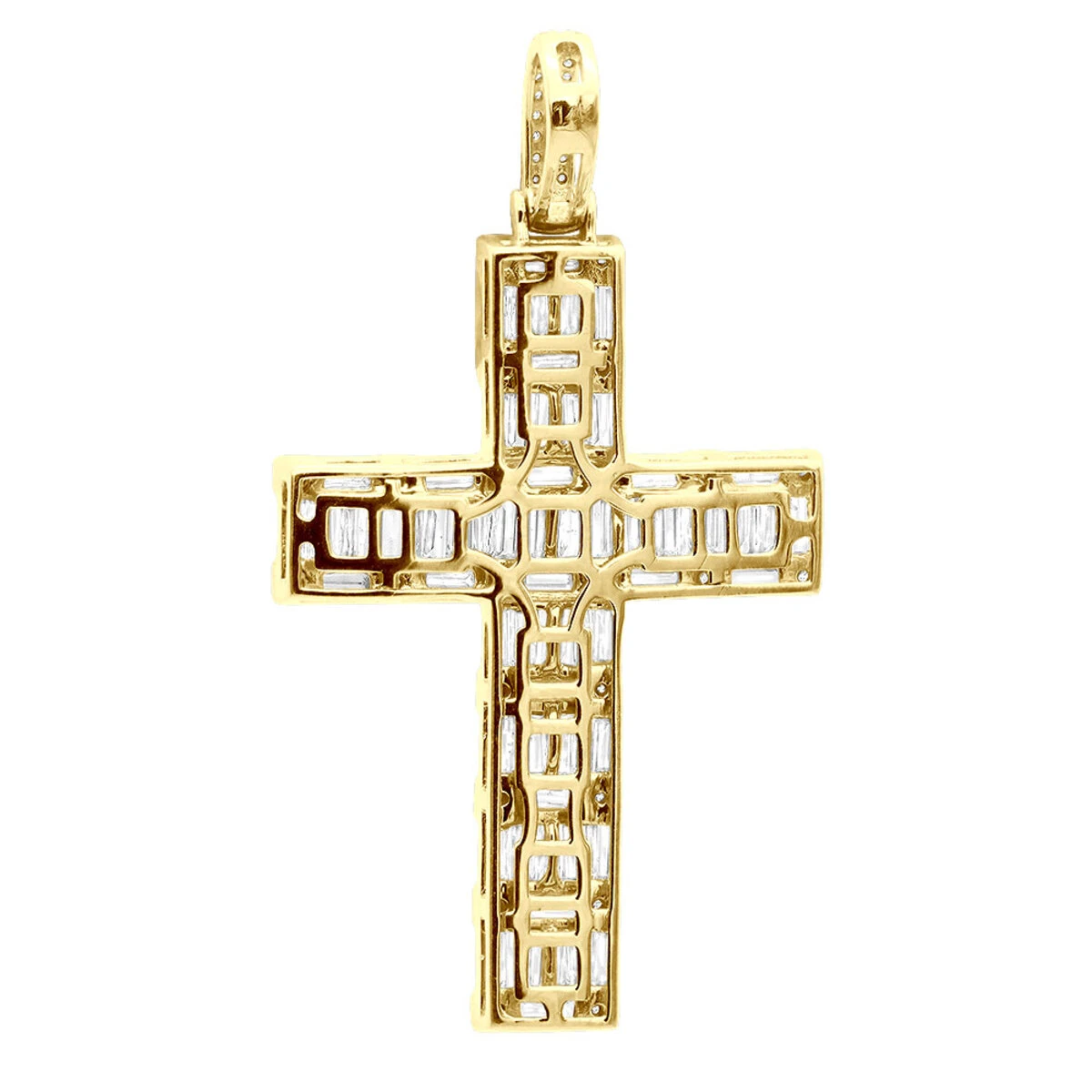 Luxurman 4 Carat Round & Baguette Diamond Cross Pendant For Men 14K Yellow Gold 7 Luxurman 4 Carat Round & Baguette Diamond Cross Pendant For Men 14K Yellow Gold - Image 5