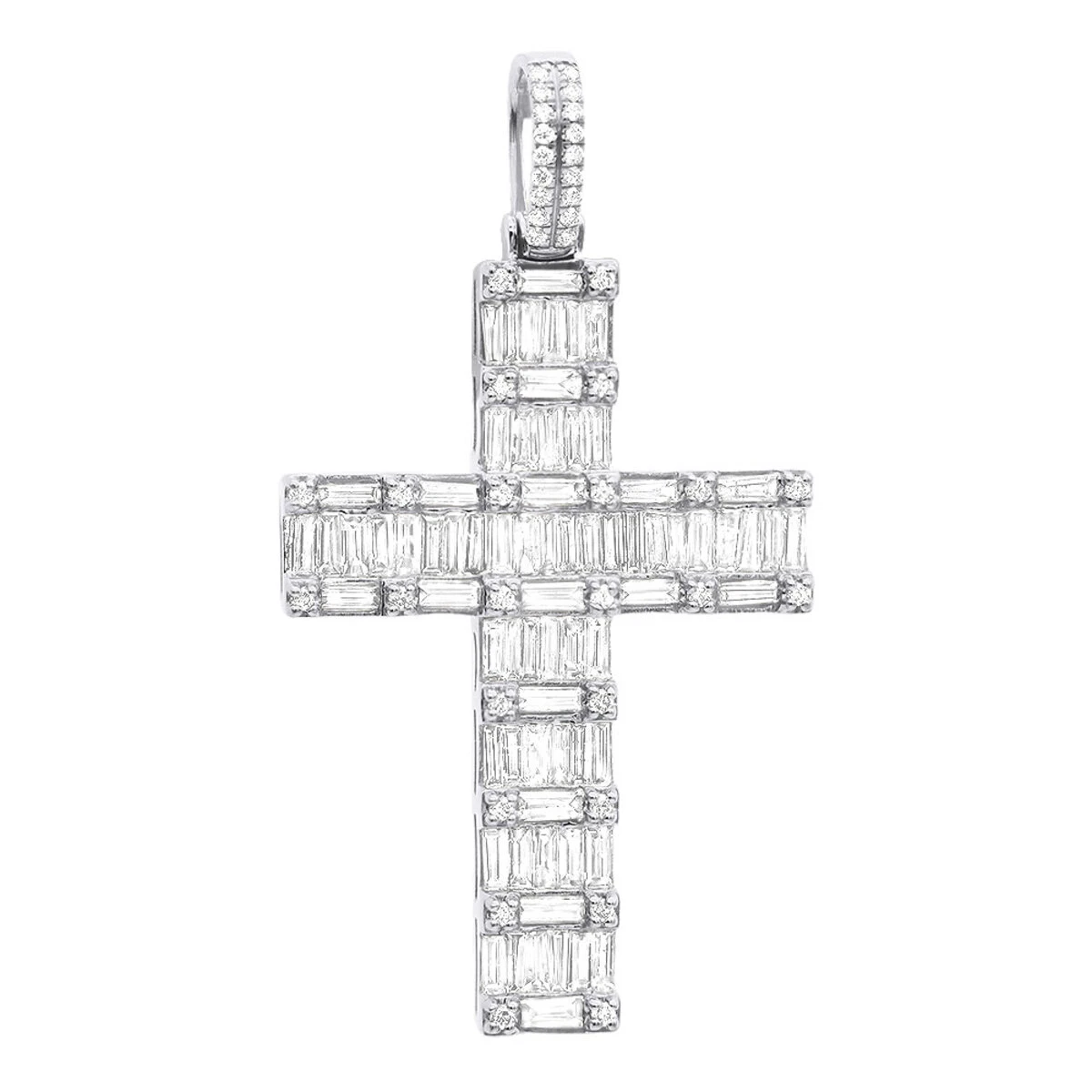 Luxurman 4 Carat Round & Baguette Diamond Cross Pendant For Men 14K Yellow Gold 4 Luxurman 4 Carat Round & Baguette Diamond Cross Pendant For Men 14K Yellow Gold - Image 2