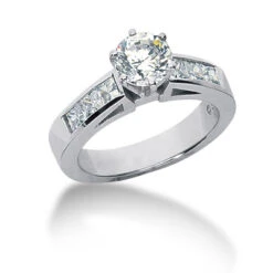 14K White Gold Prong And Channel Set Diamond Designer Engagement Ring 1.52ct
