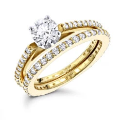 14K Yellow Gold Handmade Diamond Engagement Ring Set 1.19ct